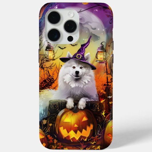 Coques Case-Mate iPhone Chien Samoyède Effrayant Halloween Sorcière Et Cit (Verso)