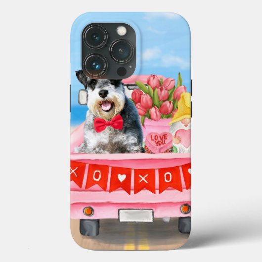 Coques Case-Mate iPhone Chien Schnauzer Saint-Valentin Camion Cœurs (Verso)