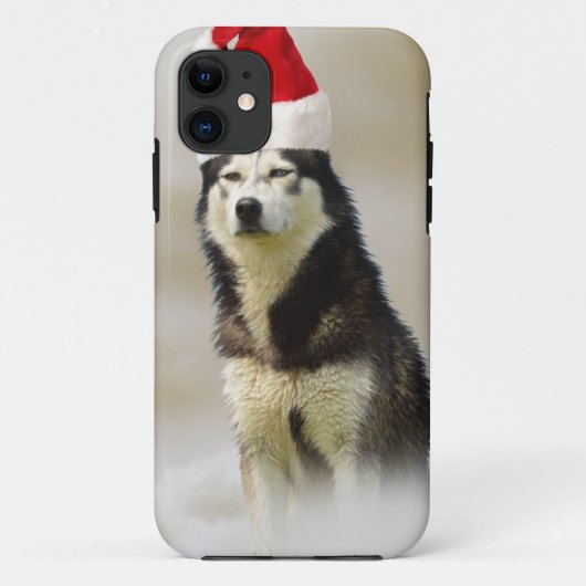 Coques Case-Mate iPhone Chien sibérien Husky avec chapeau de Santa Hat en  (Dos)