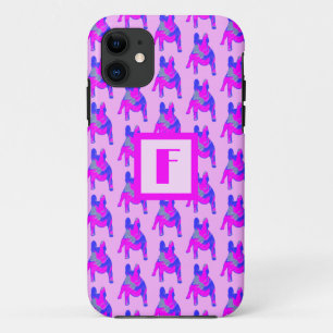 Case-Mate iPhone Case Chien-taupe français Silhouette rose et bleu Monog