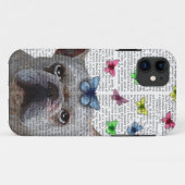 Coques Case-Mate iPhone Chien-taureaux et papillons français blancs (Dos (Horizontal))