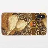 COQUES Case-Mate iPhone CHIENS BLANCS EN SÉPIE BROWN, MONOGRAMME EN PIERRE (Dos (Horizontal))