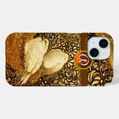 COQUES Case-Mate iPhone CHIENS BLANCS EN SÉPIE BROWN, MONOGRAMME EN PIERRE (Verso (horizontal))