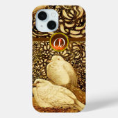 COQUES Case-Mate iPhone CHIENS BLANCS EN SÉPIE BROWN, MONOGRAMME EN PIERRE (Verso)