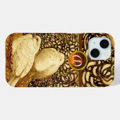 COQUES Case-Mate iPhone CHIENS BLANCS EN SÉPIE BROWN, MONOGRAMME EN PIERRE (Verso (horizontal))