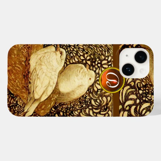 COQUES Case-Mate iPhone CHIENS BLANCS EN SÉPIE BROWN, MONOGRAMME EN PIERRE (Verso (horizontal))