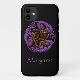 Coque iPhone 11 Chiens celtes ornement traditionnel violet, orange