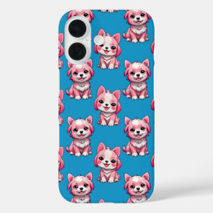 Coques iPhone 16 Chiens roses mignons - Bleu