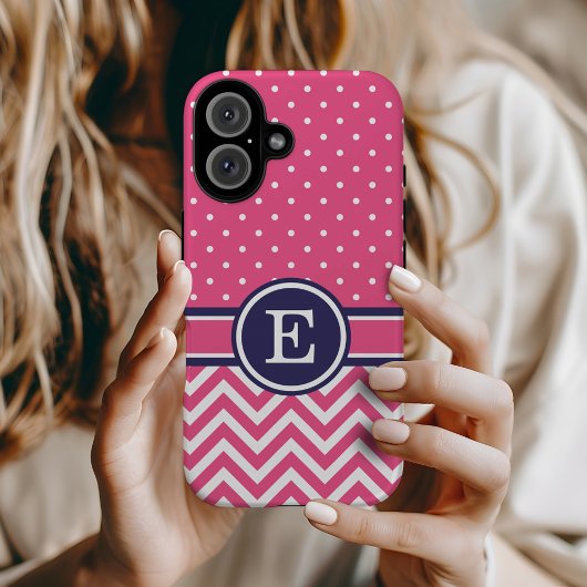 Coques Case-Mate iPhone Chiffres Chevron Rose et Navy Preppy Monogram