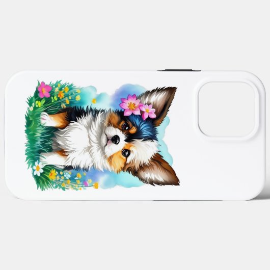 Coques Case-Mate iPhone Chihuahua Chien chiot avec fleurs (Verso (horizontal))
