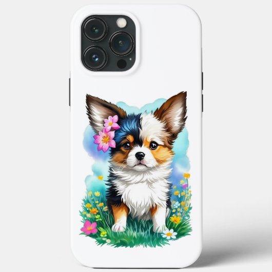 Coques Case-Mate iPhone Chihuahua Chien chiot avec fleurs (Verso)