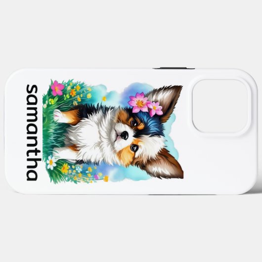 Coques Case-Mate iPhone Chihuahua Chien chiot avec fleurs (Verso (horizontal))