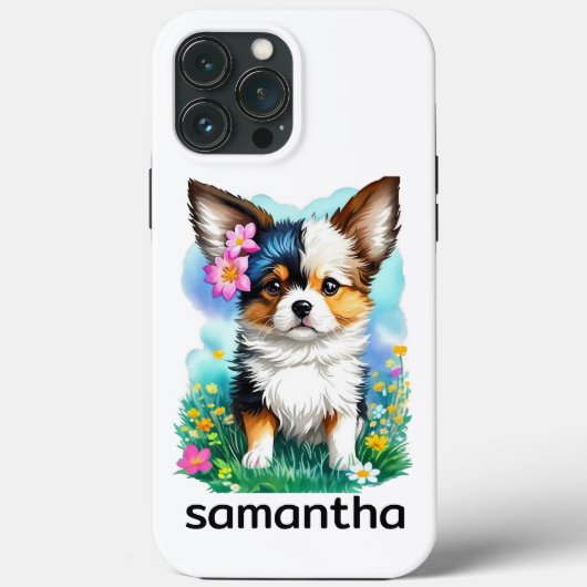 Coques Case-Mate iPhone Chihuahua Chien chiot avec fleurs (Verso)