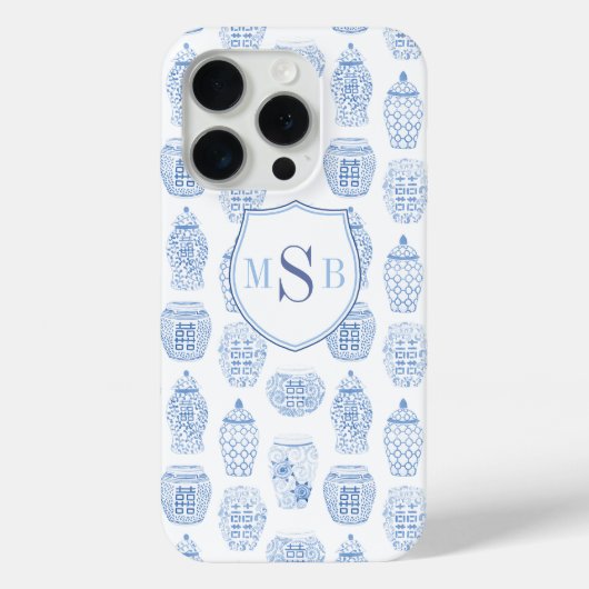Coques Case-Mate iPhone Chine bleu et blanc Imprimer Monogramme Aquarelle (Verso)