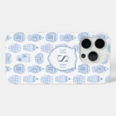 Coques Case-Mate iPhone Chine bleu et blanc Imprimer Monogramme Aquarelle (Verso (horizontal))