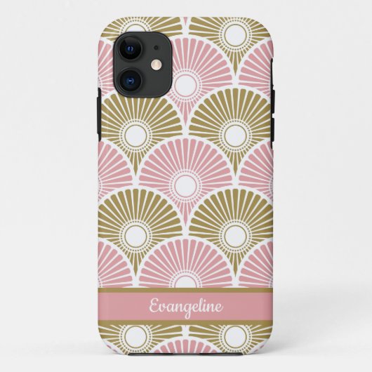 Coques Case-Mate iPhone chinois rose et laiton Semi-cercle Motif vague (Dos)