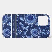 Coques Case-Mate iPhone Chinoiserie Navy Blue Floral Greenerfly (Verso (horizontal))