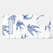 Coques Case-Mate iPhone Chinoiserie Oiseaux d'hirondelles bleus et blancs (Verso (horizontal))