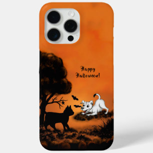 Coque iPhone 15 Pro Max Chiot avec chat et chauve-souris noirs, Happy Hall