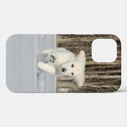 Coques Case-Mate iPhone Chiot blanc Golden Retriever en neige (Verso (horizontal))