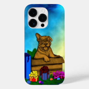 Coque Pour iPhone 14 Pro Chiot dans une boîte, Joyeux Noël