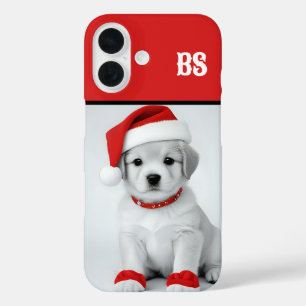 Coques iPhone 16 chiot festif en tenue de noël