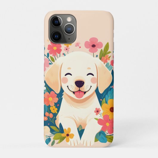 Coques Case-Mate iPhone chiot labrador jaune au milieu des fleurs (Dos)