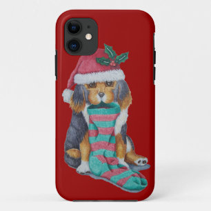 Coque iPhone 11 chiot mignon noir et brun habillé pour noël