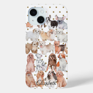 Coque Pour iPhone 15 Chiots adorables Pois personnalisés