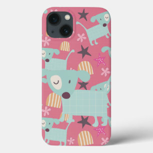 iPhone 13 Coque Chiots, étoiles et fleurs