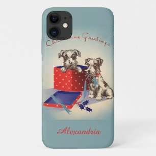 Coque iPhone 11 Chiots mignons, cartes de vœux de Noël vintage