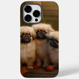 Coque Pour Pour iPhone 14 Pro Max Chiots Pékinois Délice d'Automne Citrouille