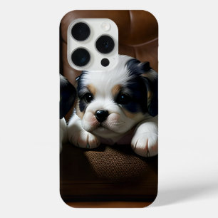 Coque iPhone 15 Pro Chiots super mignons sur le canapé 1