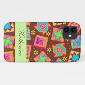 Coques Case-Mate iPhone Chocolat Brown Green Patchwork Quilt Block Art (Dos (Horizontal))