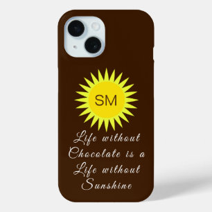 Coque Pour iPhone 15 Chocolat Brown Monogramme vie sans soleil