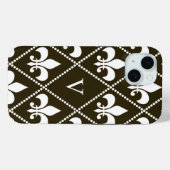 Coques Case-Mate iPhone Chocolat Fleur de Lis avec monogramme (Verso (horizontal))