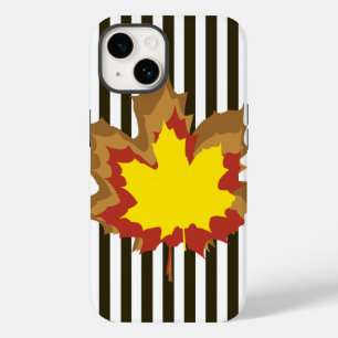 Coque Pour iPhone 14 Chocolat rayures automnales avec Feuilles