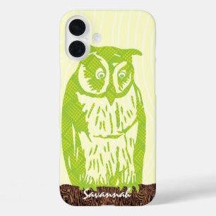 Coques iPhone 16 Plus Chouette à citron vert Motif à grains de bois Choi
