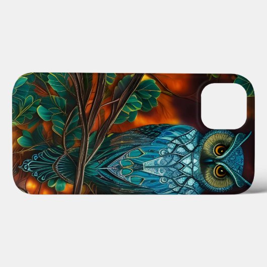 Coques Case-Mate iPhone Chouette à cornes turquoise (Verso (horizontal))