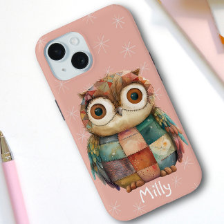 Coque Pour iPhone 15 Chouette à écaille blanc mignonne Pastel Nom perso