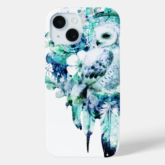 Coques Case-Mate iPhone Chouette à neige Dreamcatcher Vert et bleu Turquoi (Verso)