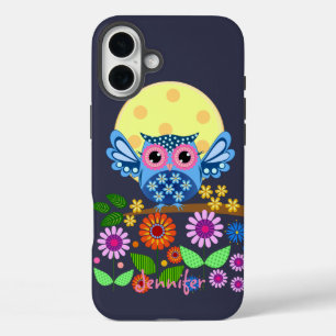 Coques iPhone 16 Plus Chouette à ressort mignonne et nom personnalisé