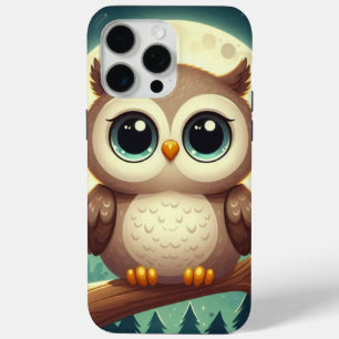Coque iPhone 15 Pro Max Chouette bébé la nuit avec lune
