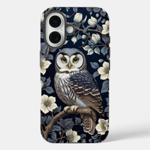 Coques iPhone 16 Chouette Bleue Du Nord Et Fleurs De Lune Sur Marin