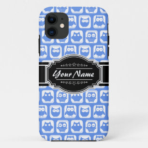 Coque Case-Mate Pour iPhone Chouette bleue Noir Nom personnalisé
