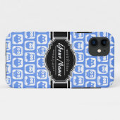 Coques Case-Mate iPhone Chouette bleue Noir Nom personnalisé (Dos (Horizontal))