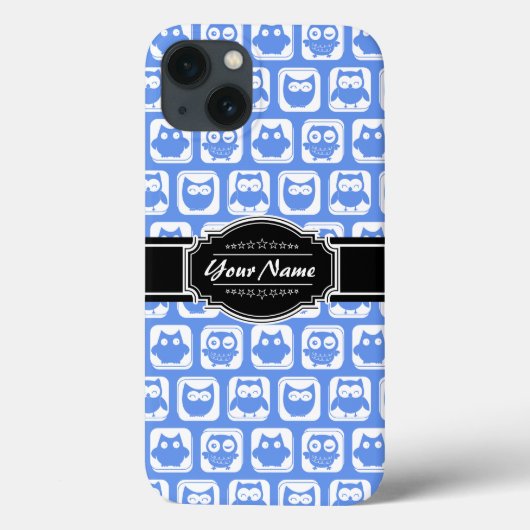 Coques Case-Mate iPhone Chouette bleue Noir Nom personnalisé (Verso)