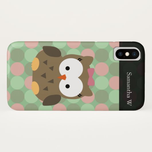 Coques Case-Mate iPhone Chouette Brown mignonne avec bow rose (Dos (Horizontal))
