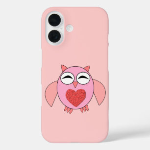 Coques iPhone 16 Chouette cœur d'amour rose