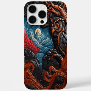 Coques iPhone 16 Pro Max Chouette colorée et montagnes sous un ciel vif